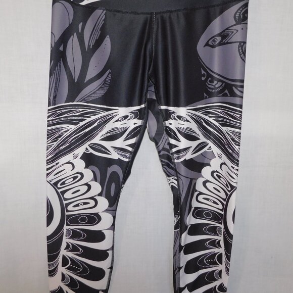 NoMiNou Womens M Black White Gray Indigenous Native Full Length Leggings - Picture 3 of 9